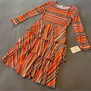 NWT! LuLaRoe | Georgia Tiered Skirt Long Sleeve Dress WarmColor Stripe Pattern M